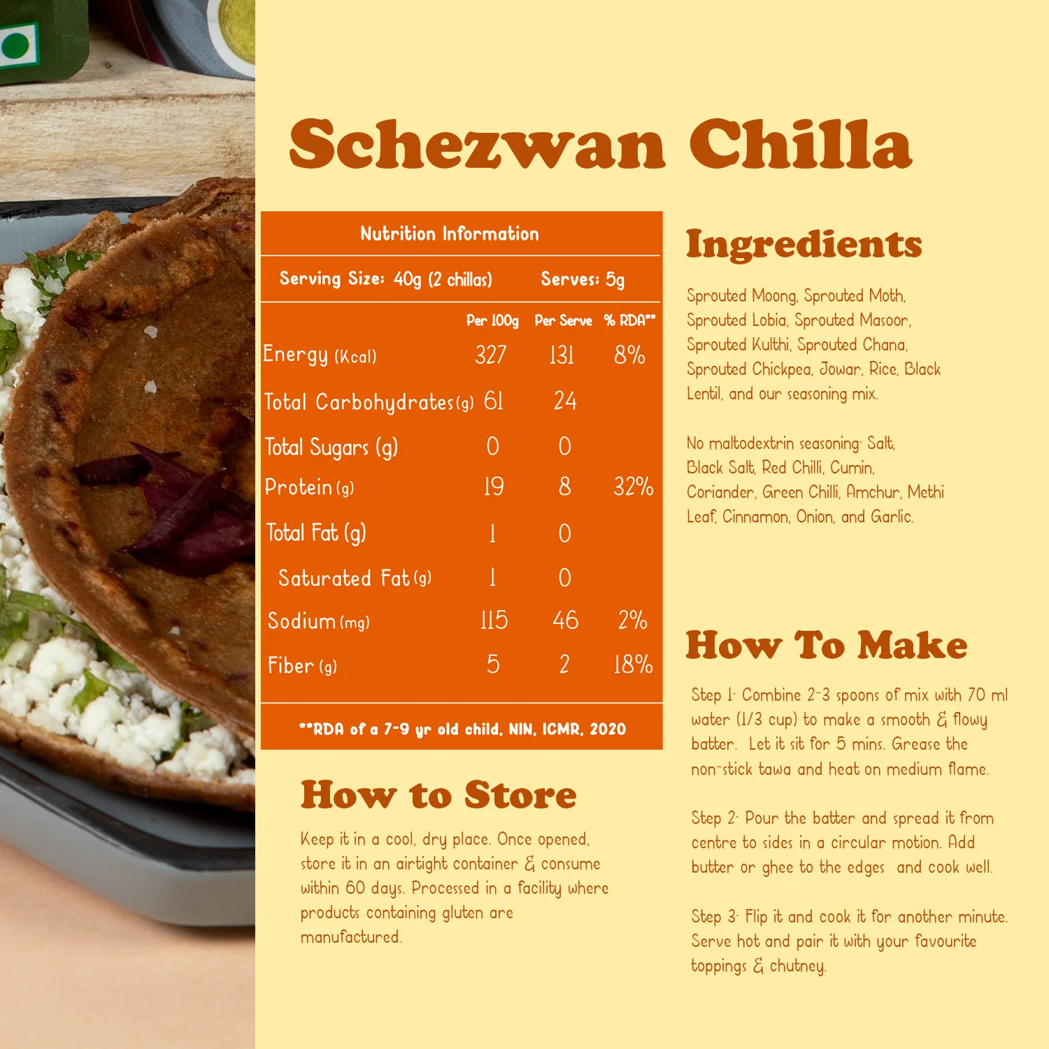 Sprouted Moong Dal Chilla - Achari and Schezwan - Pack of 2*200gms - Image 3