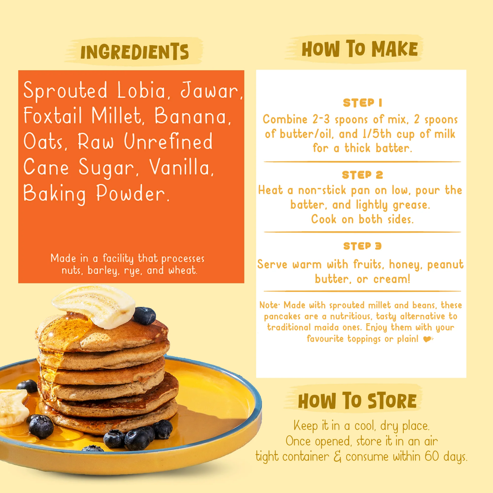 Banana Pancake Mix with sprouted Millets and Lobia Masoor Protein -  Pack of 2 - Image 4