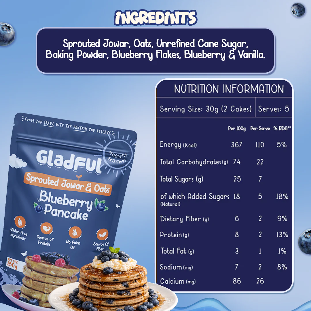 Blueberry Pancake Mix with Jowar and Oats - 150gms - Image 7