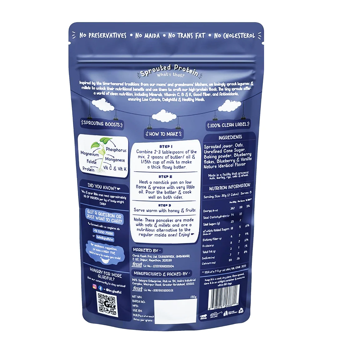 Blueberry Pancake Mix with Jowar and Oats - 150gms - Image 8