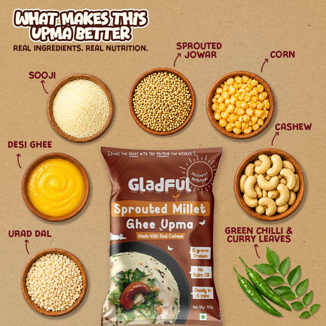 Gladful Desi Ghee and Millet Instant Upma with Cashews - Pack of 5 - Image 5