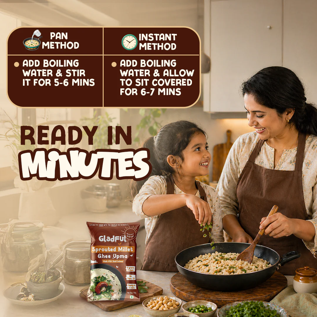 Gladful Desi Ghee and Millet Instant Upma with Cashews - Pack of 5 - Image 7