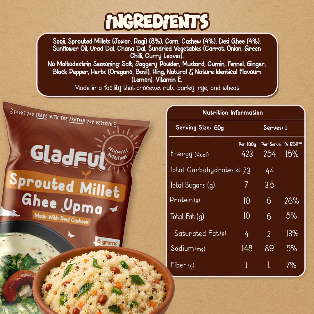 Gladful Desi Ghee and Millet Instant Upma with Cashews - Pack of 5 - Image 8