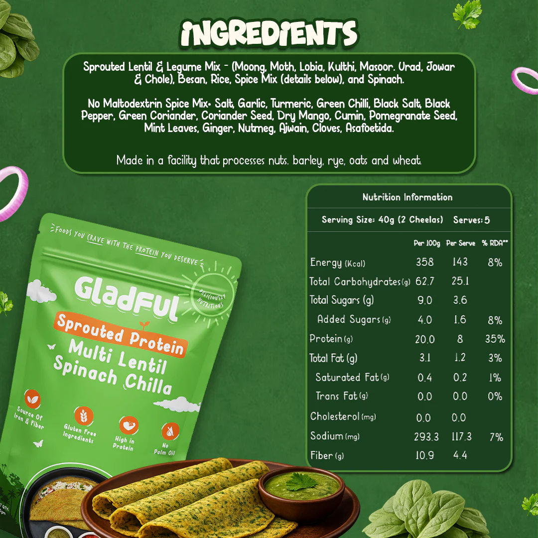 Spinach Chilla with Sprouted Lentils Instant Mix - 200gms - Image 8