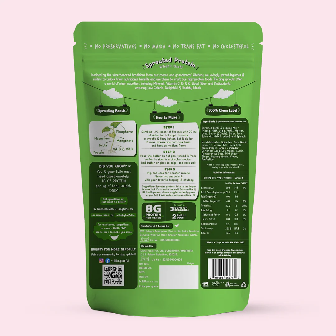 Spinach Chilla with Sprouted Lentils Instant Mix - 200gms - Image 9